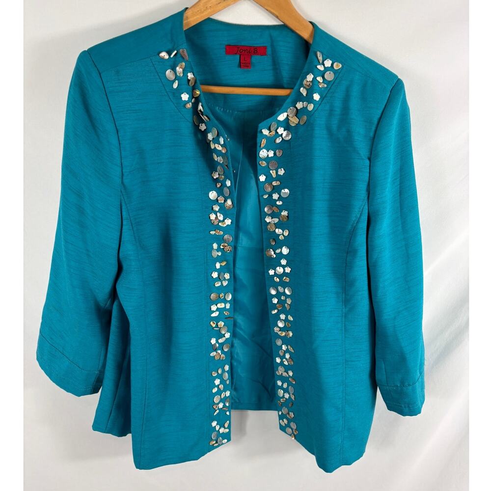 Joni B Beaded Front Bright Blue Jacket Size Large